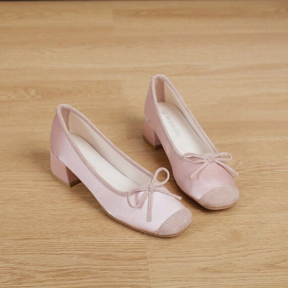 Pink Basics Women's Square Toe Chunky Heel Shoes - Picture 5 of 8